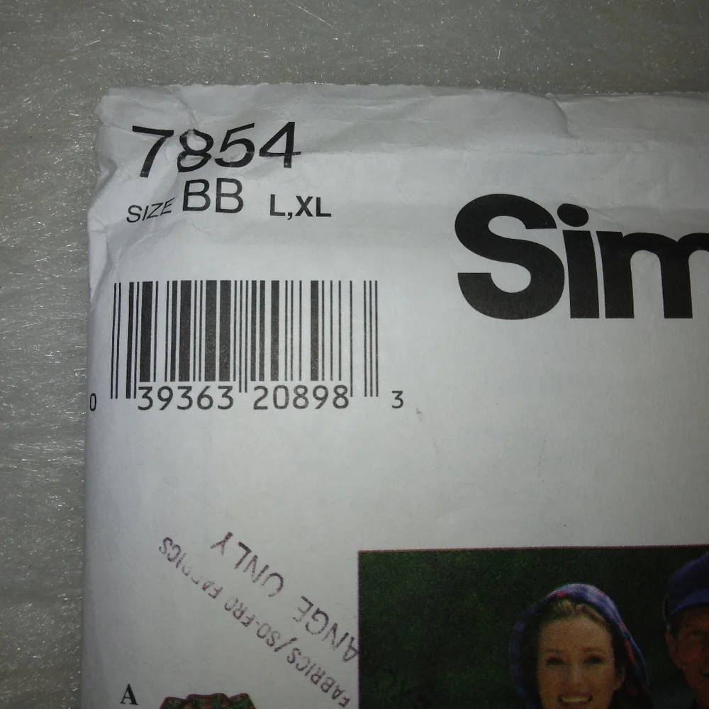 SIMPLICITY 7854 SZ L-XL Misses, Men's,  Teens' Jacket, pullover, hat pant